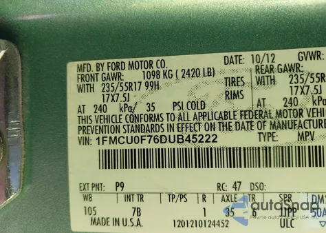 2013 Ford Escape S из США, поврежденный, VIN 1FMCU0F76DUB45222